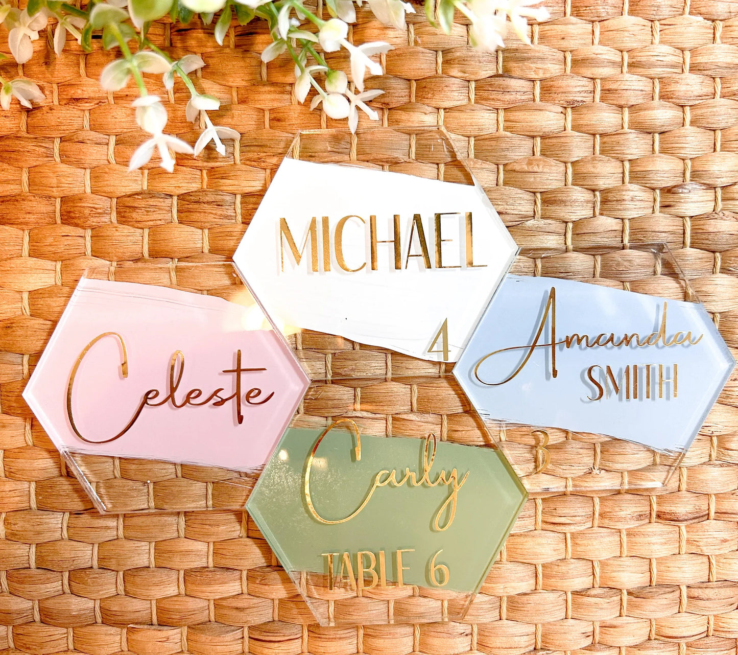 Set of Hexagon Acrylic Place Cards