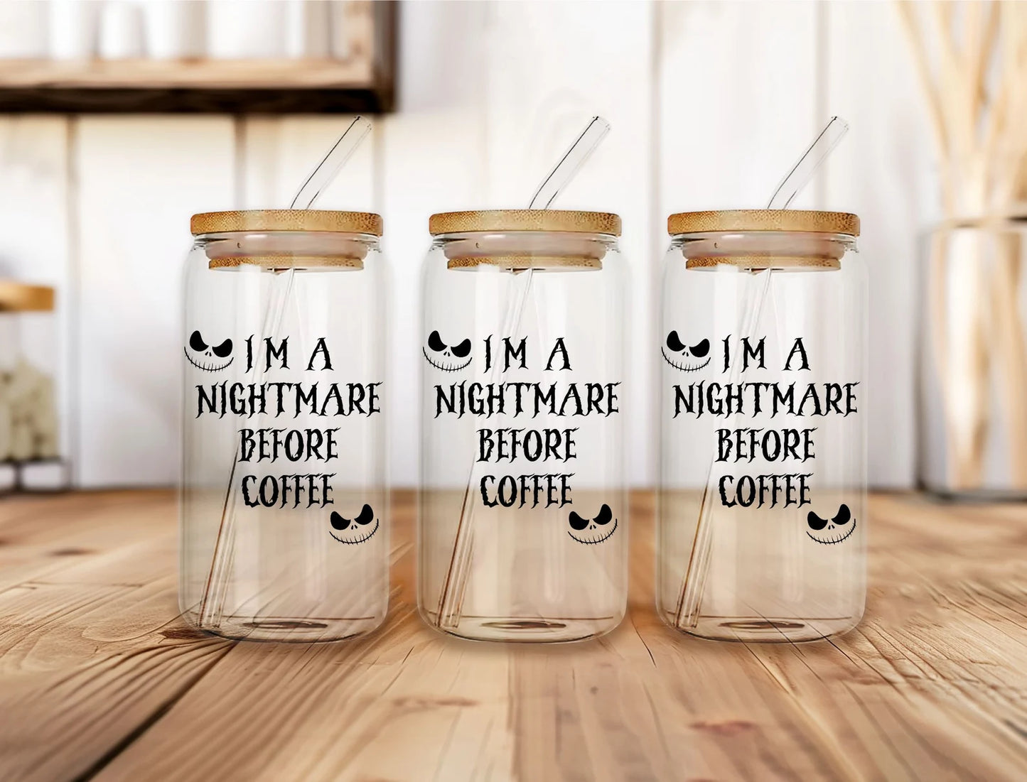 I'm a Nightmare Before Coffee Glass Can