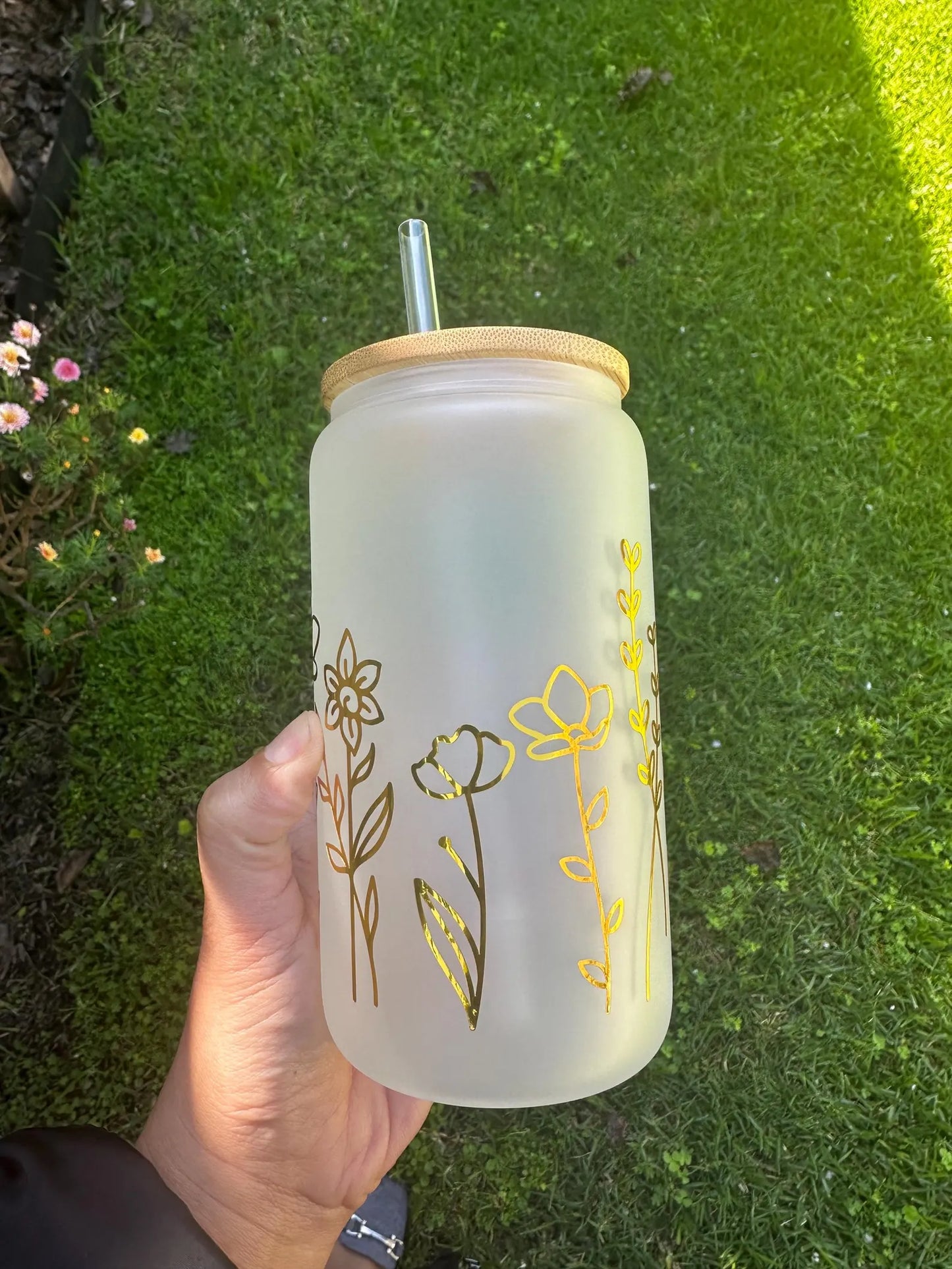 wildflowers ice coffee glass cup