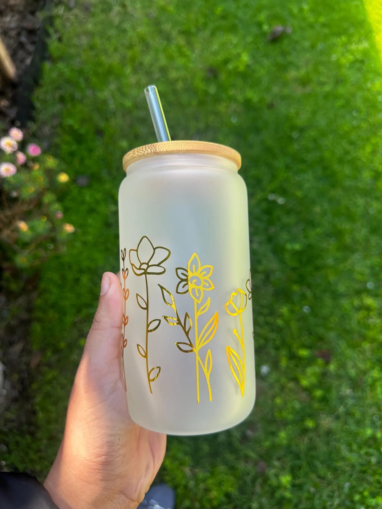 wildflowers ice coffee glass cup