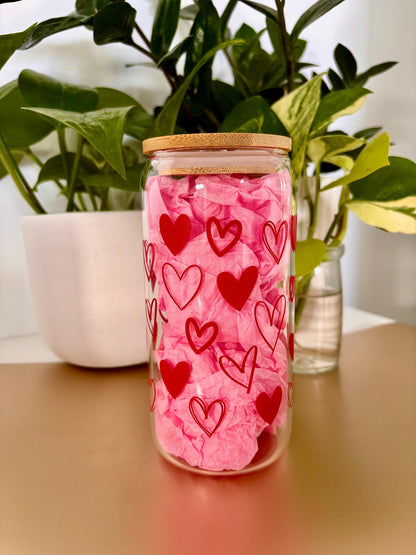 16oz Heart Glass Coffee Tumbler