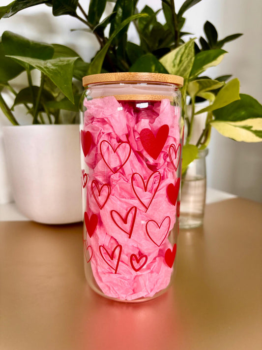 16oz Heart Glass Coffee Tumbler