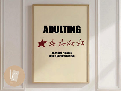 Adulting wall art print quote poster