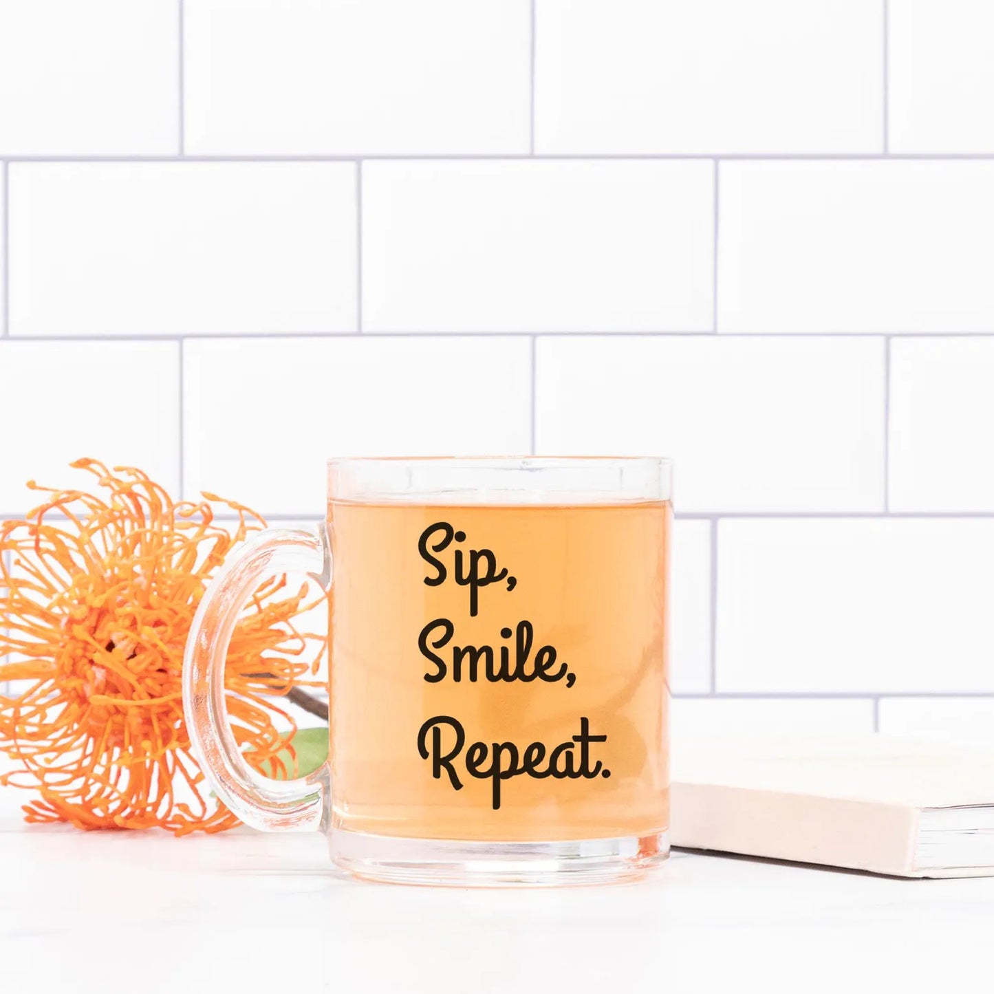 Sip, Smile, Repeat. Personalised Glass Mug