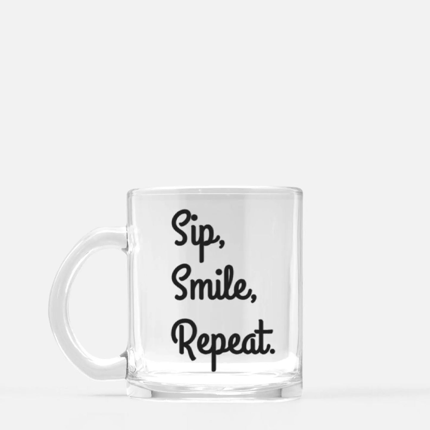 Sip, Smile, Repeat. Personalised Glass Mug