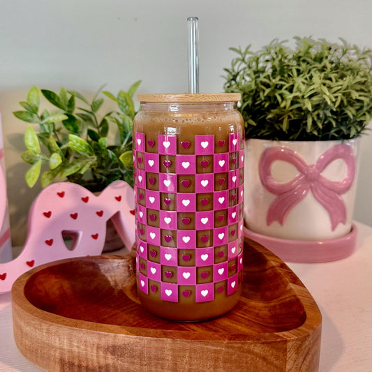 Pink Heart Checkered Cup