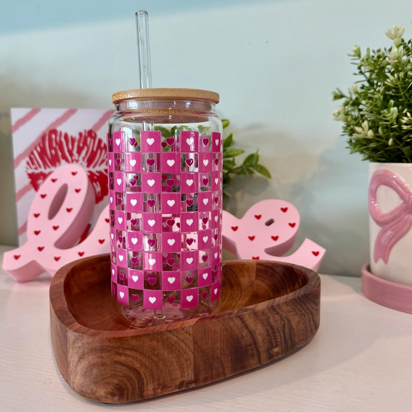 Pink Heart Checkered Cup