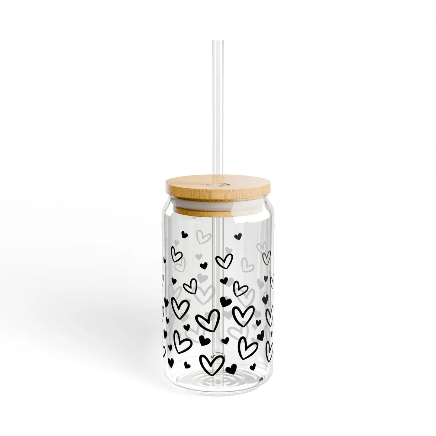 Hearts Glass Cup With Lid And Straw