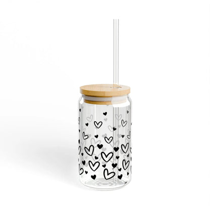 Hearts Glass Cup With Lid And Straw