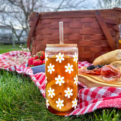 White Daisy 16oz glass can cup