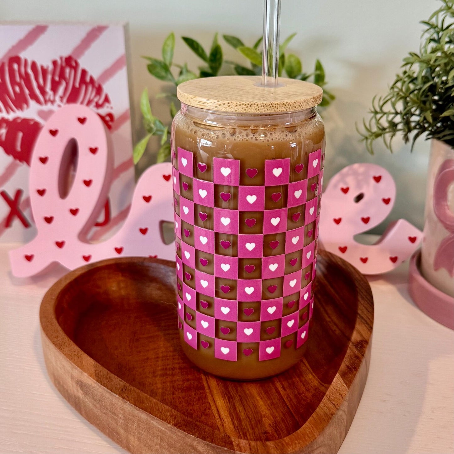 Pink Heart Checkered Cup