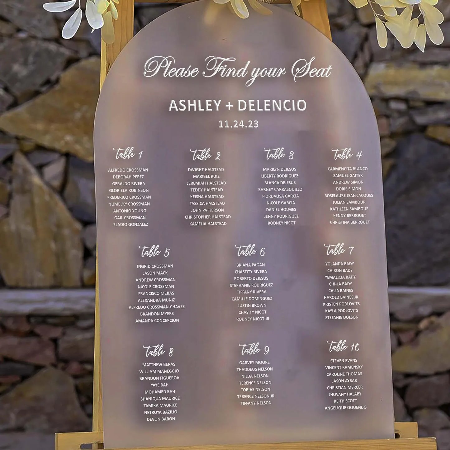 Custom Arched Acrylic Wedding Seating Chart Sign