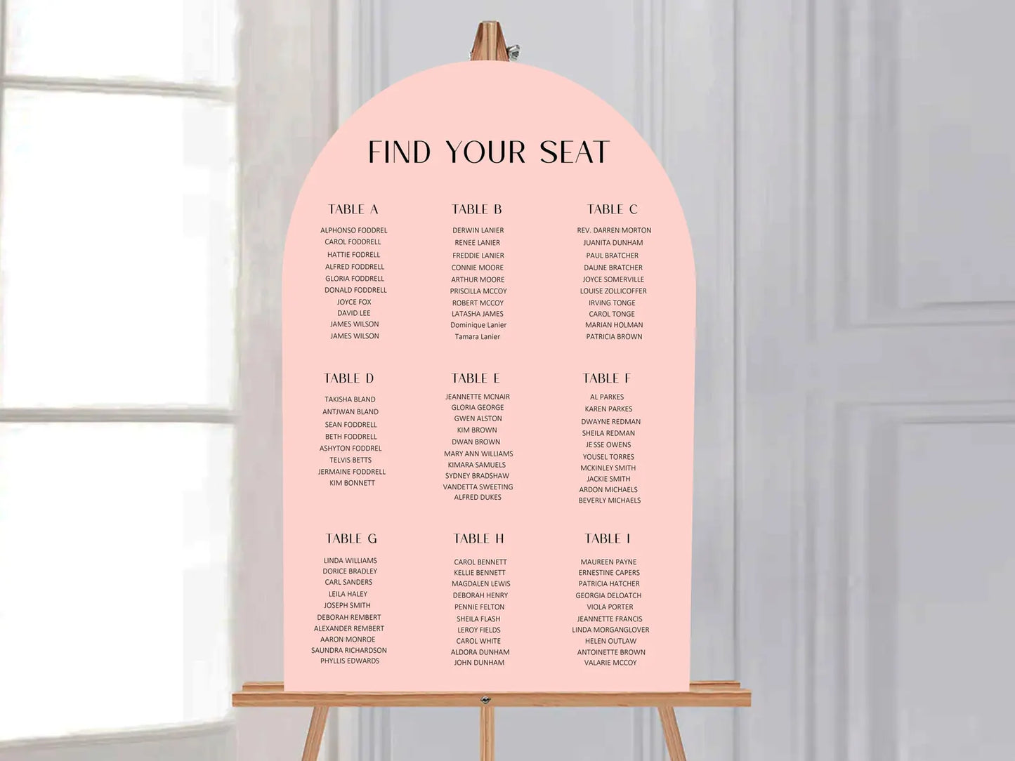 Custom Arched Acrylic Wedding Seating Chart Sign