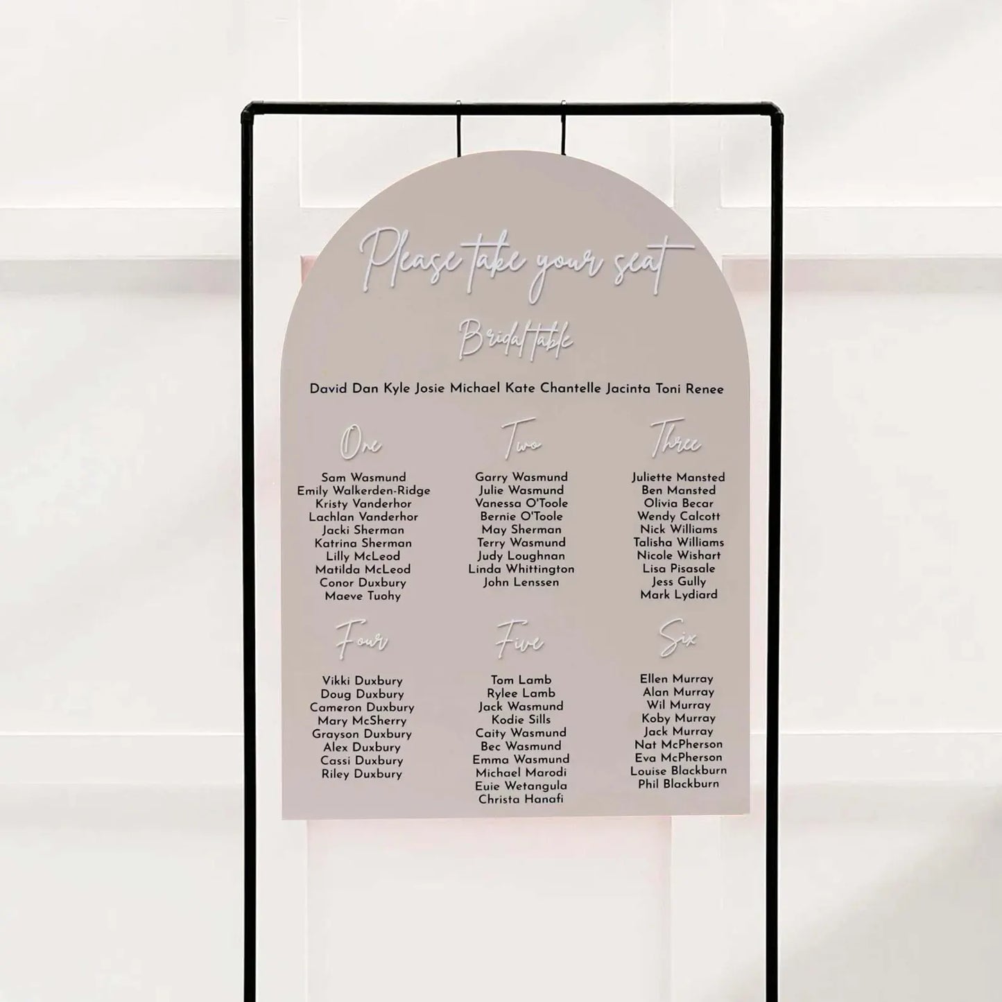 Custom Arched Acrylic Wedding Seating Chart Sign