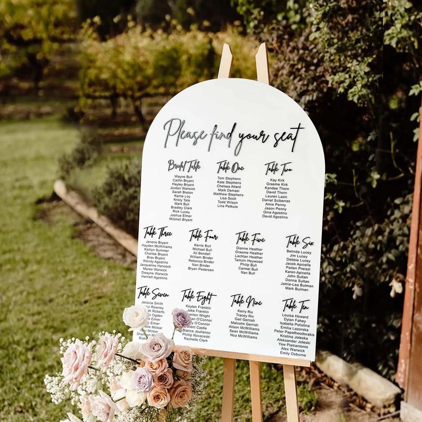 Custom Arched Acrylic Wedding Seating Chart Sign