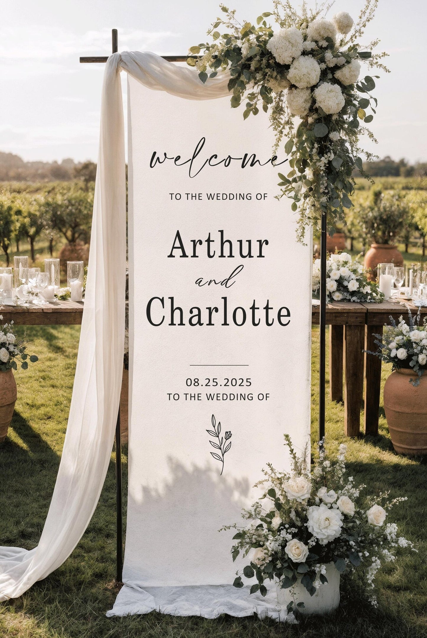 Personalized linen wedding welcome sign