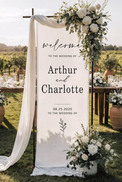 Personalized linen wedding welcome sign
