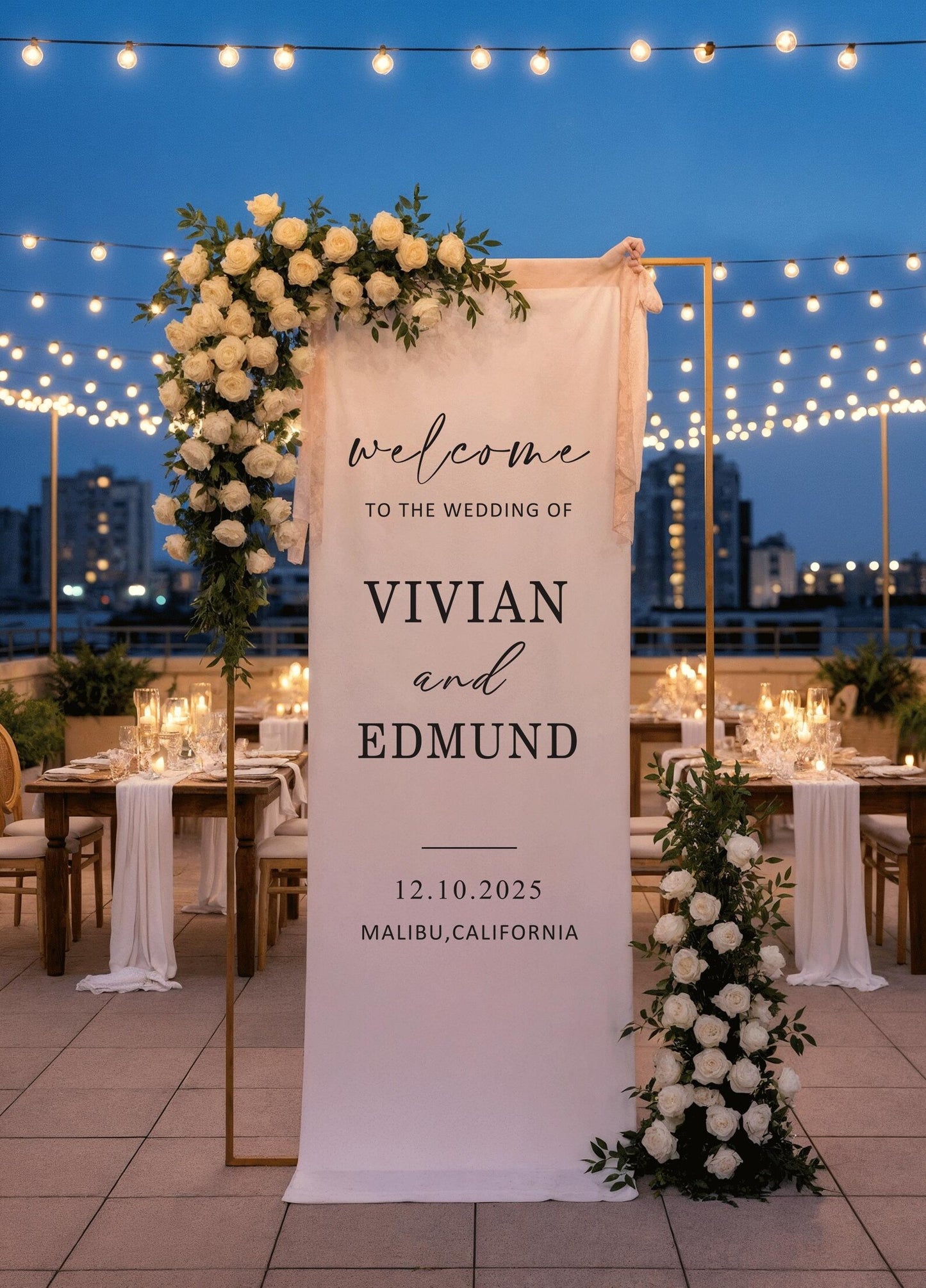 Personalized linen wedding welcome sign