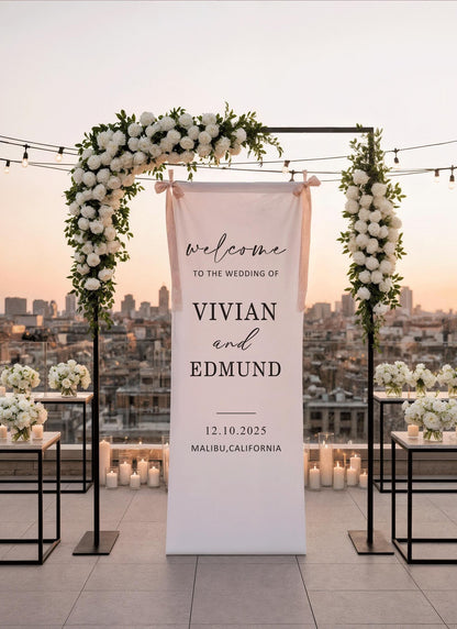 Personalized linen wedding welcome sign